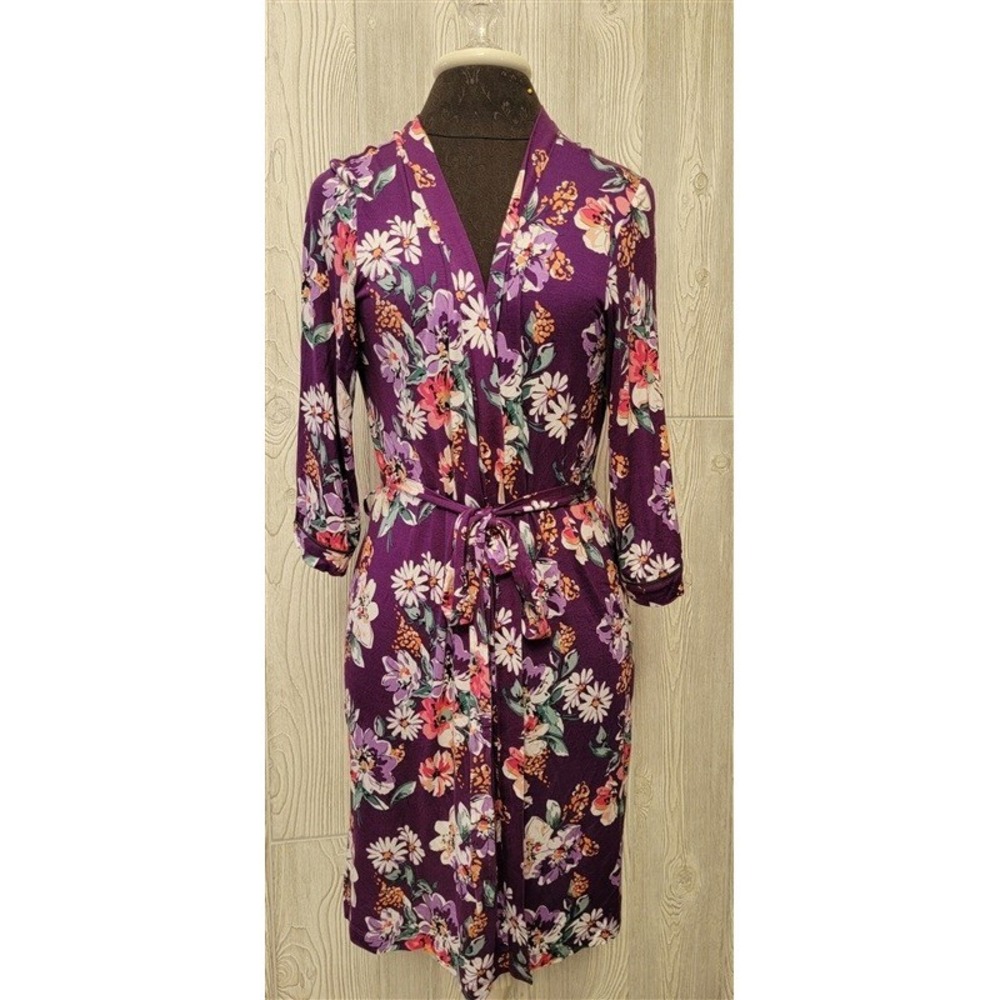 NWT Seeing Stars M Deep Purple Floral Tie-Waist Robe 99856